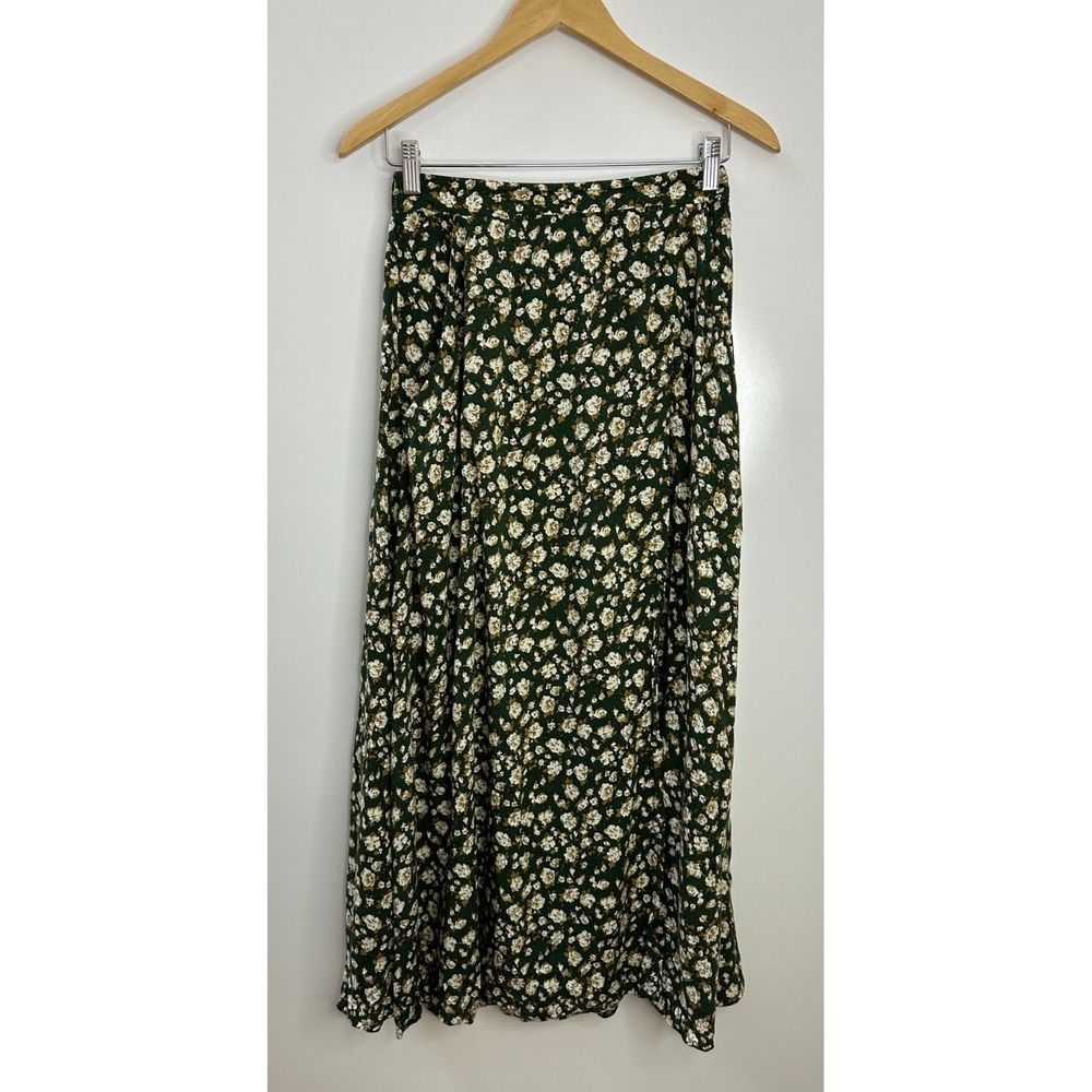 Vintage American Eagle Outfitters Green Floral Maxi Skirt Rayon 90s Boho Medium - Picture 2 of 15